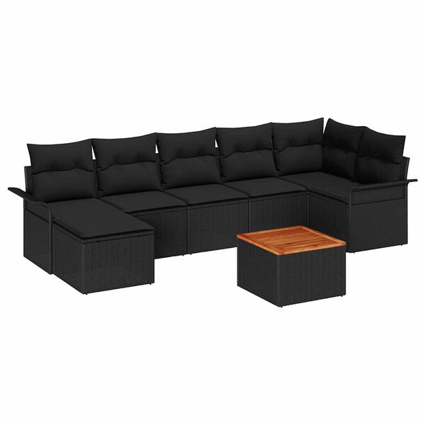 vidaXL Ensemble de canap&eacute; de jardin avec coussin 8 pcs Noir polyrotin