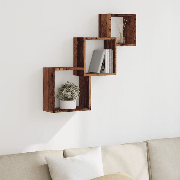 vidaXL &Eacute;tag&egrave;re murale en forme de cube vieux bois bois d'ing&eacute;nierie