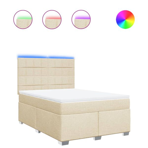 vidaXL Sommier &agrave; lattes de lit avec matelas Cr&egrave;me 140x200 cm Tissu