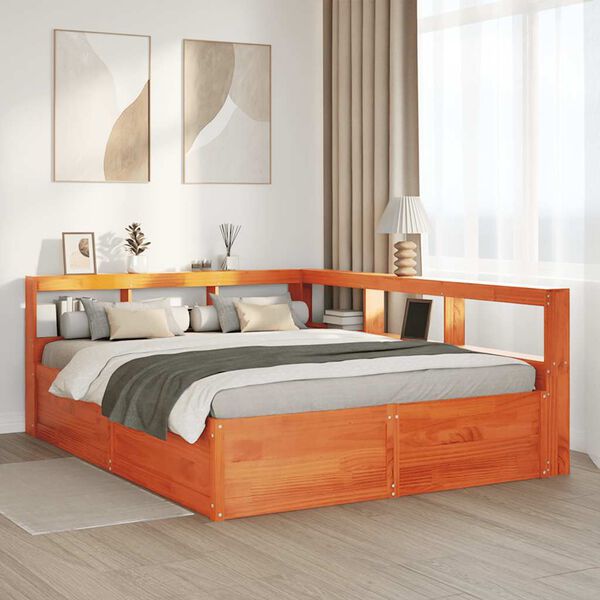 vidaXL Lit biblioth&egrave;que sans matelas cire marron 140x200 cm pin massif