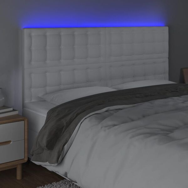 vidaXL T&ecirc;te de lit &agrave; LED Blanc 180x5x118/128 cm Similicuir