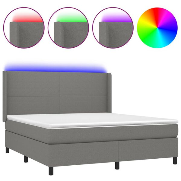 vidaXL Sommier &agrave; lattes de lit et matelas et LED Gris fonc&eacute; 160x200 cm