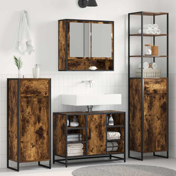 vidaXL Cabinet de salle de bain avec porte Ch&ecirc;ne Fum&eacute; 40 x 30 x 180 cm