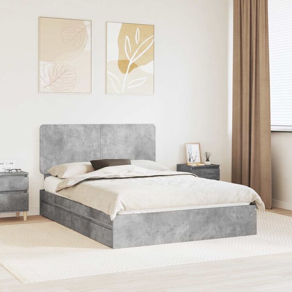 vidaXL Lit de Rangement Gris b&eacute;ton 150 x 200 cm Bois d'ing&eacute;nierie