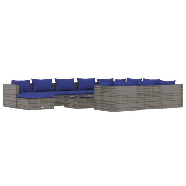 vidaXL Salon de jardin 12 pcs avec coussins R&eacute;sine tress&eacute;e Gris