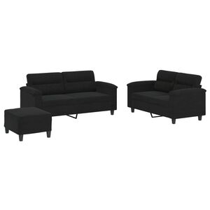 vidaXL Ensemble de canap&eacute;s 3 pcs avec coussins noir tissu microfibre