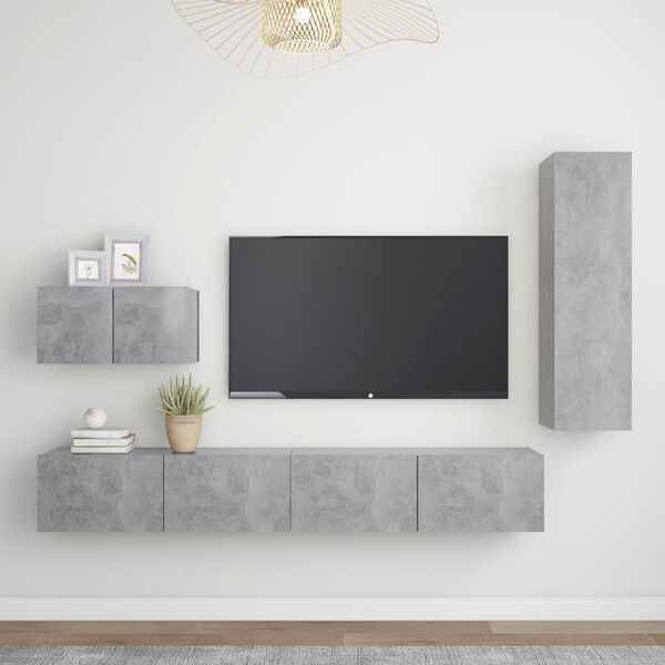 vidaXL Ensemble de meubles TV 4 pcs Gris b&eacute;ton Bois d'ing&eacute;nierie