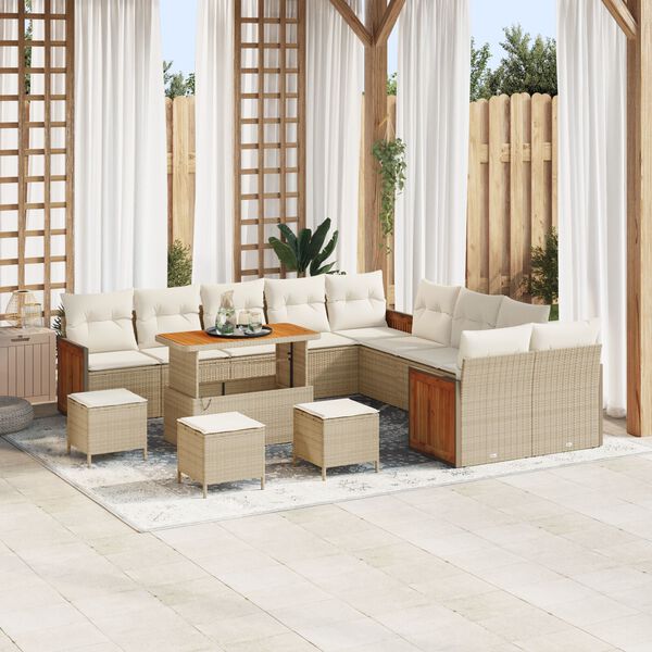 vidaXL Ensemble de canap&eacute; de jardin avec coussin 14 pcs Beige et cr&egrave;me