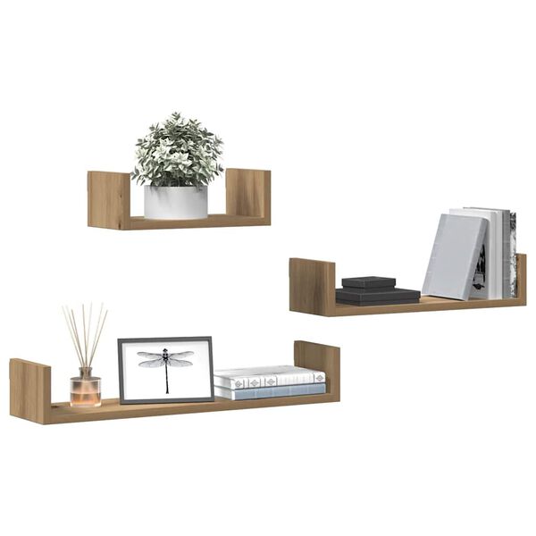vidaXL &Eacute;tag&egrave;res murales 3 pcs ch&ecirc;ne artisanal bois d'ing&eacute;nierie