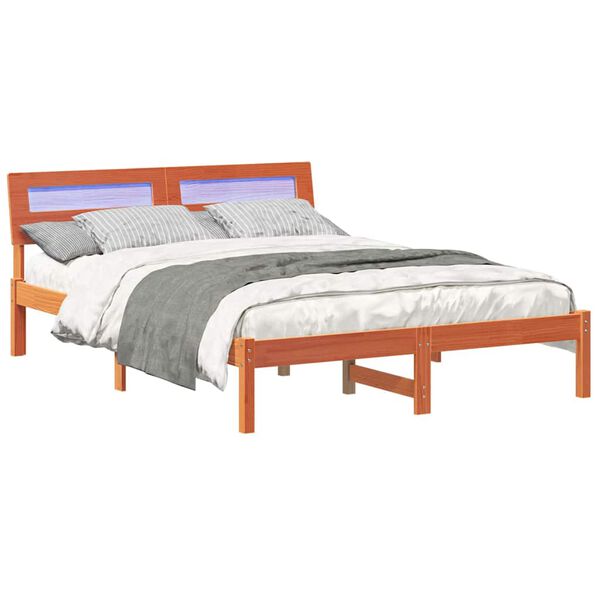 vidaXL Cadre de lit avec t&ecirc;te de lit Brun cire 140 x 190 cm Pin massif