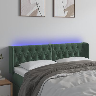 vidaXL Tête de lit à LED Vert foncé 147x16x78/88 cm Velours