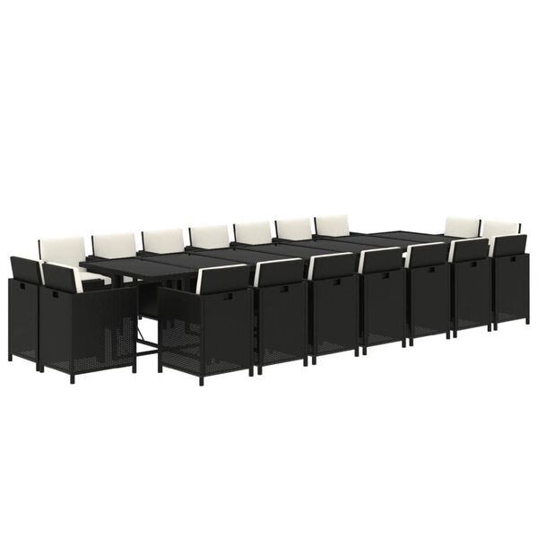 vidaXL Ensemble &agrave; manger de jardin coussins 19 pcs R&eacute;sine tress&eacute;e Noir