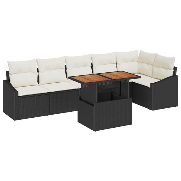vidaXL Ensemble de salle à manger pour jardin 7 pcs Noir et Crème