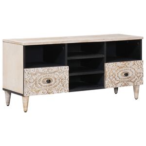 vidaXL Meuble TV Blanc 100 x 33,5 x 46 cm Bois de mangue massif