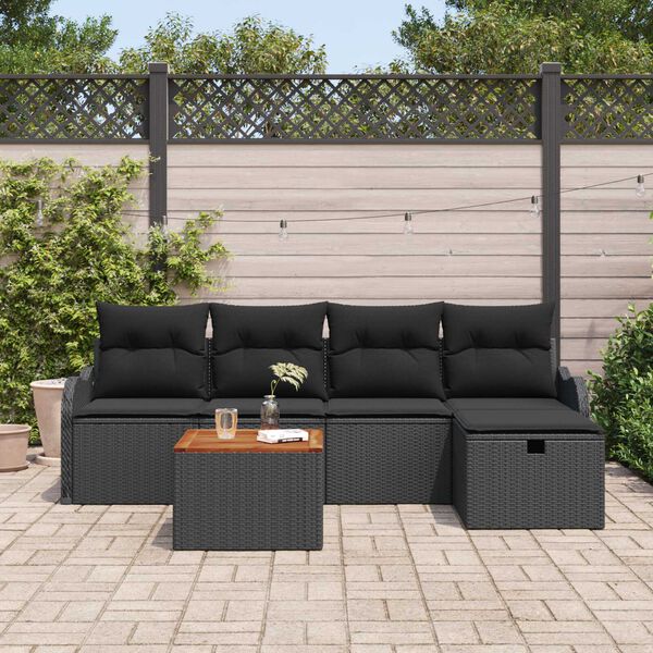 vidaXL Ensemble de canap&eacute; de jardin avec coussin 6 pcs Noir Poly rotin
