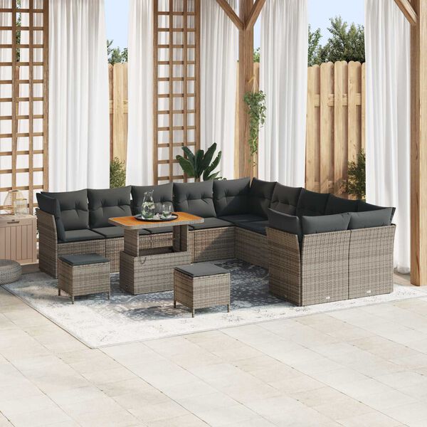 vidaXL Ensemble de canap&eacute; de jardin avec coussin 13 pcs Gris