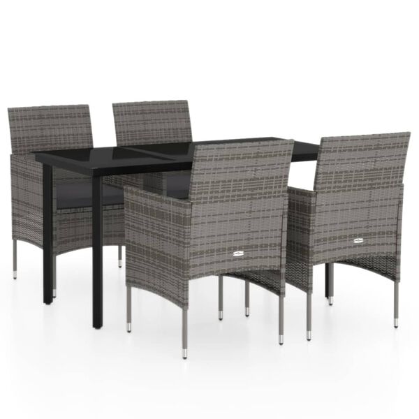 vidaXL Ensemble &agrave; manger de jardin et coussins 5pcs Gris/noir