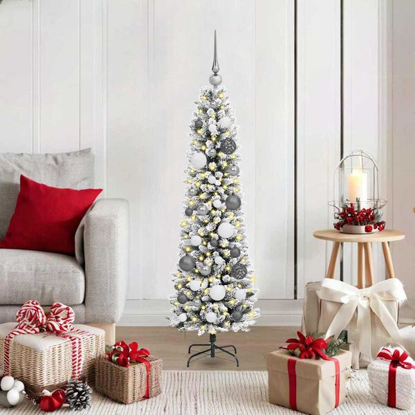 vidaXL Sapin de No&euml;l artificiel Blanc 120 cm PVC, m&eacute;tal et plastique