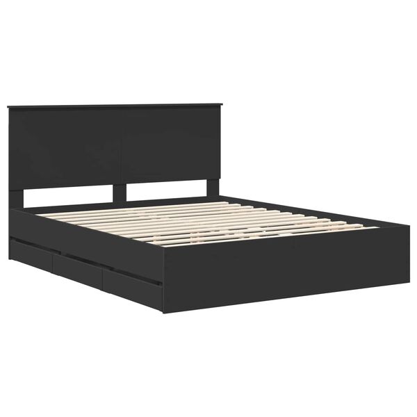 vidaXL Cadre de lit avec t&ecirc;te de lit Noir 160 x 200 cm Bois Ing&eacute;nierie