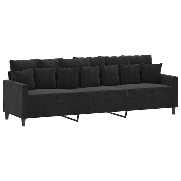 vidaXL Canap&eacute; &agrave; 3 places avec repose-pieds Noir 210 cm Velours