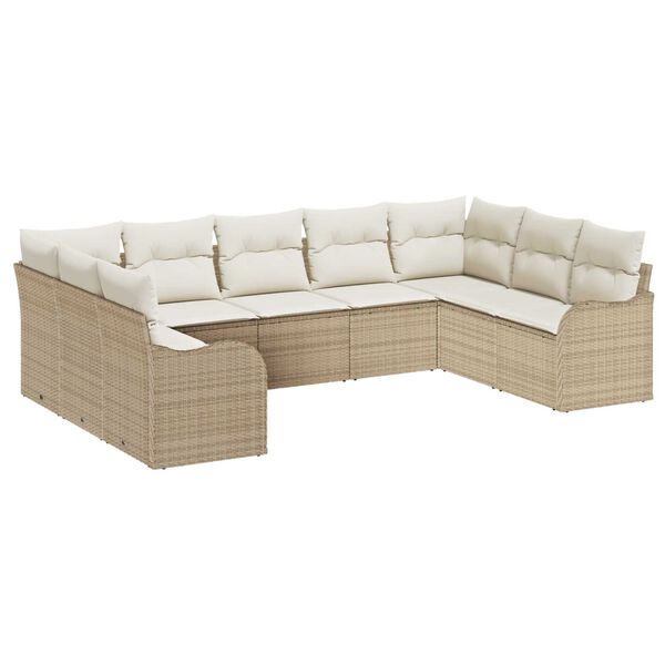 vidaXL Ensemble de canap&eacute; de jardin 9 pcs Beige et blanc polyrotin