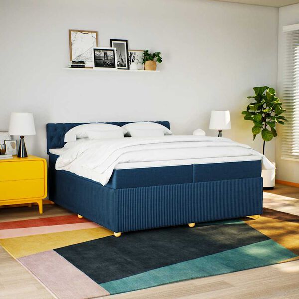 vidaXL Sommier &agrave; lattes de lit avec matelas Bleu 200x200 cm Tissu