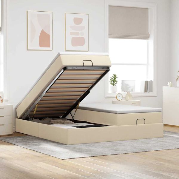 VidaXL Cadre de lit ottoman avec matelas cr&egrave;me 180x200 cm tissu