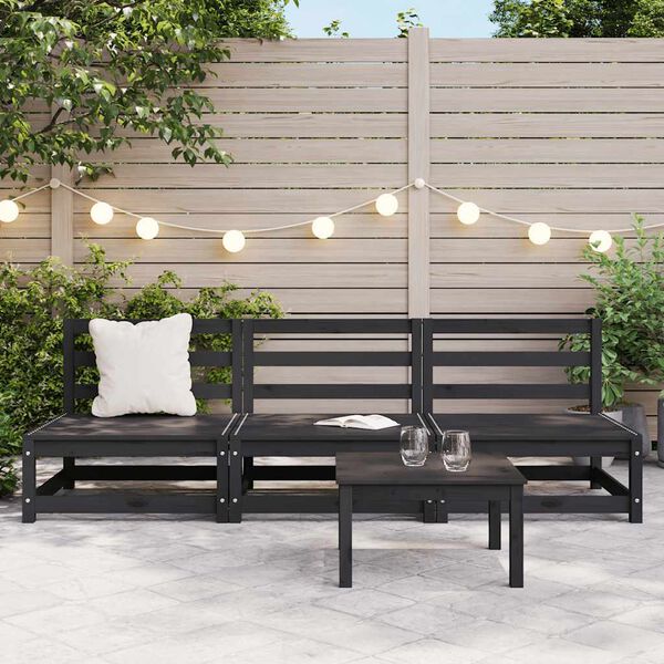 vidaXL Canap&eacute;s centraux de jardin 3 pcs noir bois de pin massif