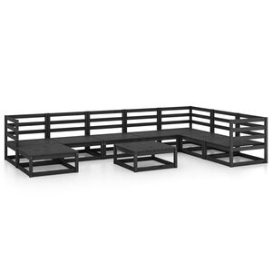 vidaXL Salon de jardin 9 pcs noir bois de pin massif