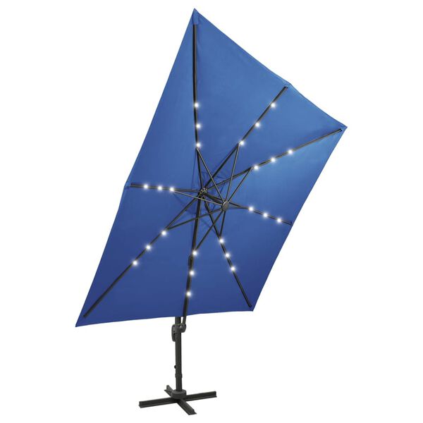 vidaXL Parasol de jardin en porte-&agrave;-faux et m&acirc;t et lumi&egrave;res LED