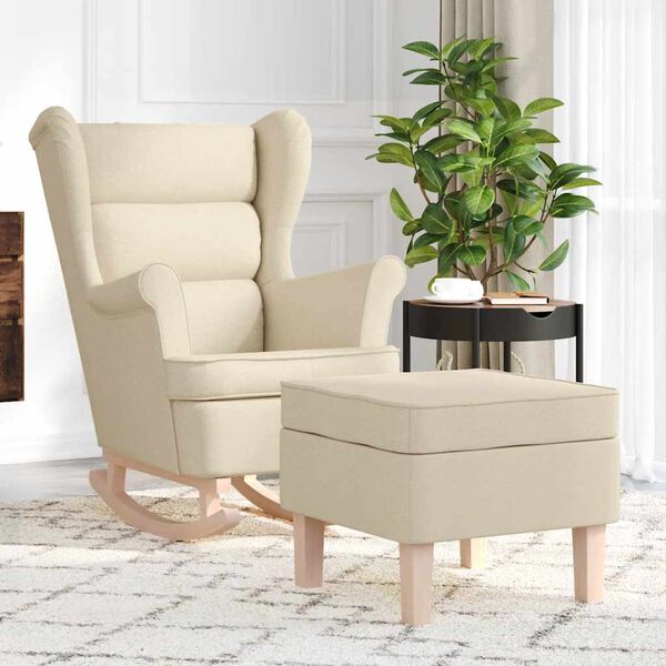 vidaXL Chaise &agrave; bascule avec repose-pied Cr&egrave;me Tissu