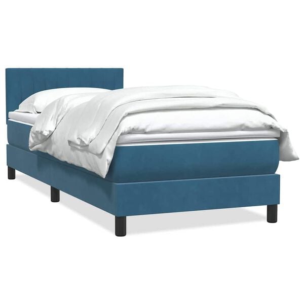 vidaXL Sommier &agrave; lattes de lit et matelas bleu fonc&eacute; 90x210 cm velours