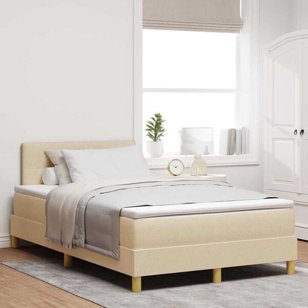 vidaXL Lit &agrave; ressort LED avec matelas Cr&egrave;me 120 x 200 cm tissu