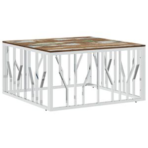 vidaXL Table basse argenté acier inoxydable/bois massif récupération