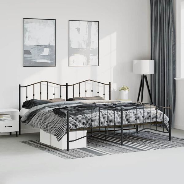 vidaXL Cadre de lit m&eacute;tal sans matelas avec pied de lit noir 193x203cm