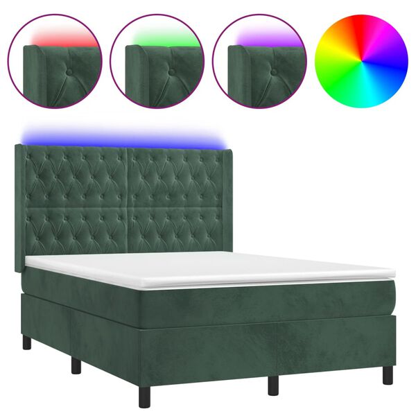 vidaXL Sommier &agrave; lattes de lit matelas et LED Vert fonc&eacute; 140x190 cm