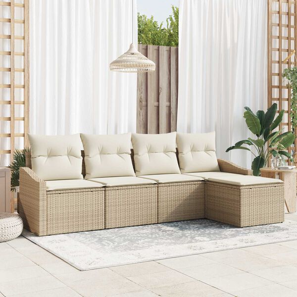 vidaXL Ensemble de Canap&eacute;s avec coussin 5 pcs Beige et cr&egrave;me polyrotin