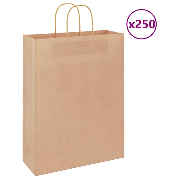 vidaXL Sacs en papier 250 pcs avec poign&eacute;es marron 32x12x42 cm