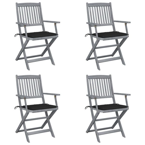 vidaXL Chaises pliables d'ext&eacute;rieur lot de 4 et coussins Bois d'acacia