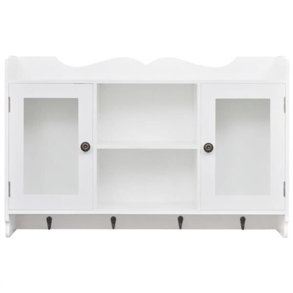 Vitrine murale avec &eacute;tag&egrave;re de Livre / DVD / Verre en MDF Blanc