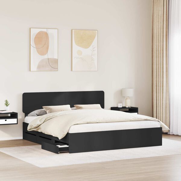 vidaXL Cadre de lit avec tiroir Noir 200 x 200 cm Bois Ing&eacute;nierie