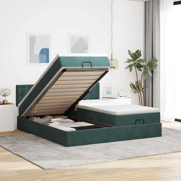 vidaXL Cadre de lit ottoman avec matelas vert fonc&eacute; 160x200 cm velours