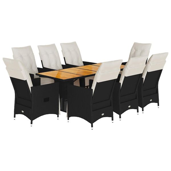 vidaXL Ensemble &agrave; manger de jardin 9pcs coussins noir r&eacute;sine tress&eacute;e