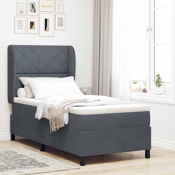 vidaXL Lit &agrave; ressorts avec matelas Gris fonc&eacute; 200 x 100 cm Polyester