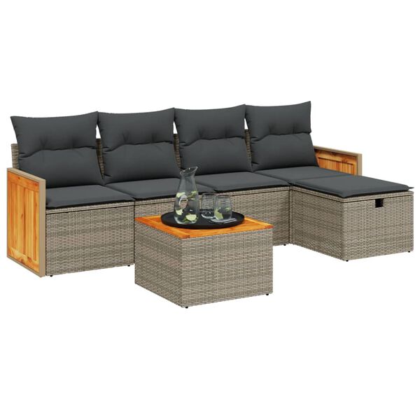 vidaXL Salon de jardin 6 pcs avec coussins gris r&eacute;sine tress&eacute;e