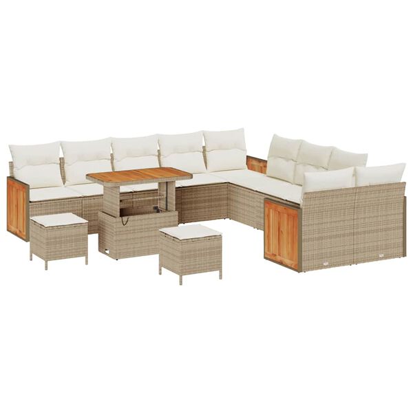 vidaXL Ensemble de canap&eacute; de jardin avec coussin 13 pcs Beige et cr&egrave;me