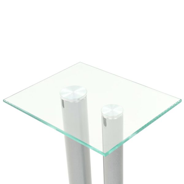 vidaXL Support haut-parleur 2pc Verre trempé Design 2 colonnes Argenté