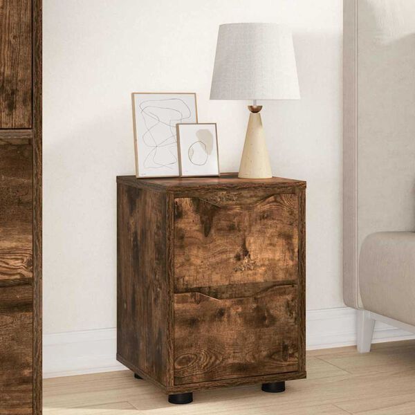 vidaXL Table de chevet Ch&ecirc;ne fum&eacute; 30,5 x 30 x 43 cm Bois d'ing&eacute;nierie
