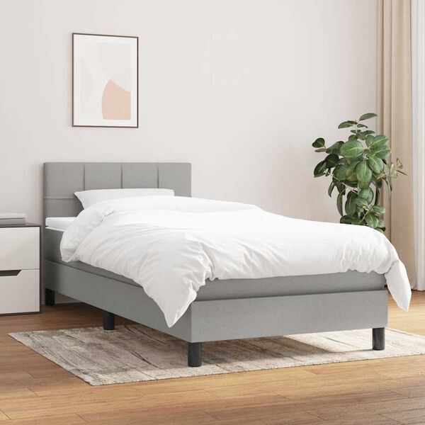 vidaXL Sommier &agrave; lattes de lit avec matelas Gris clair 90x200 cm Tissu