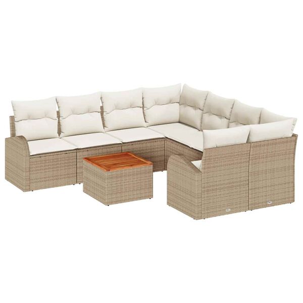 vidaXL Ensemble de canap&eacute; de jardin 9 pcs Beige Poly rotin
